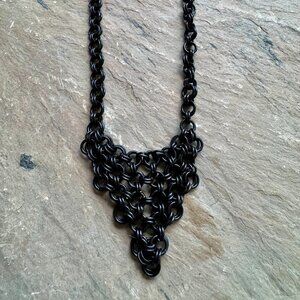 Vintage Y2K Black Chainmail Bib Necklace | Goth Grunge Statement